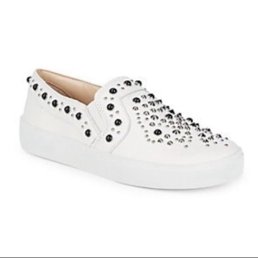Vince Camuto Sneakers Sz 8 Casintia Pearl White Leather Studded Slip On Shoes
